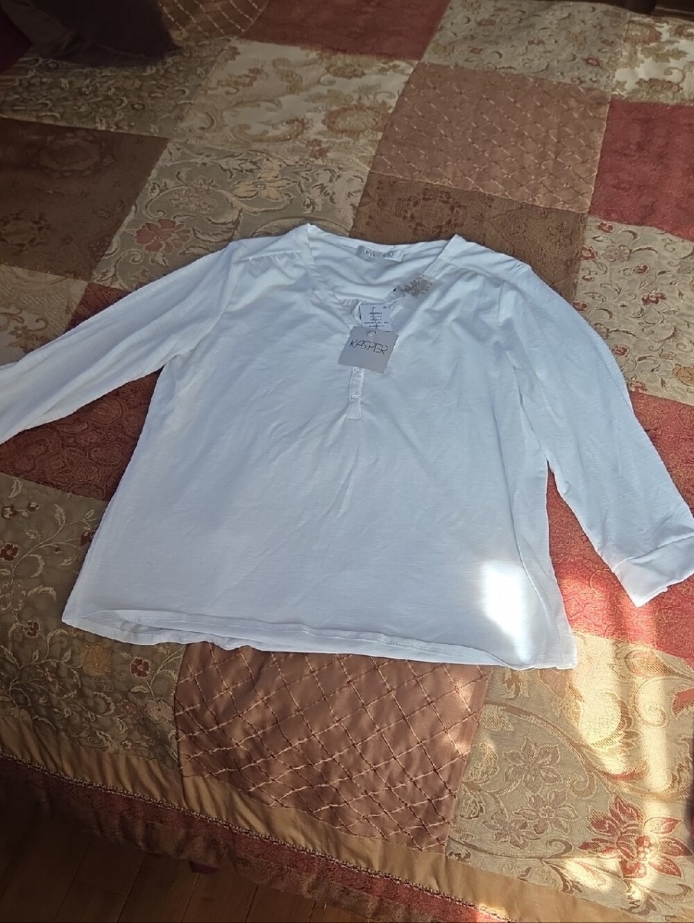 Kasper White Long Sleeve Henley Top